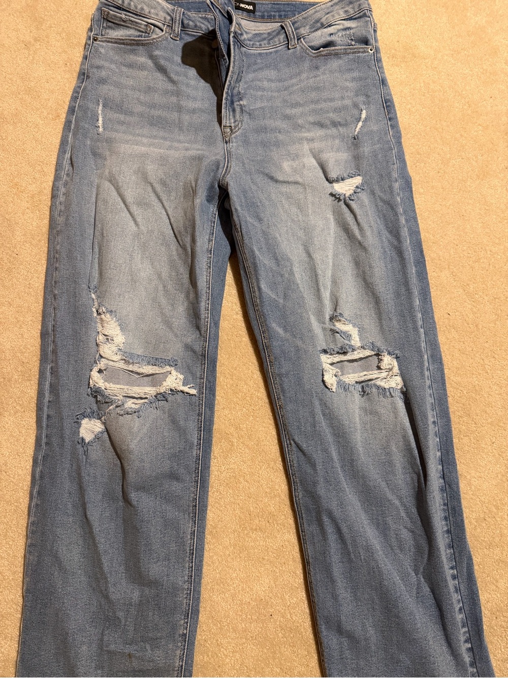 Fashion Nova Light Blue Distressed Wide Leg Jeans
